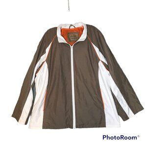 AVX Mens 26 / 28 Windbreaker Brown White Orange Piping Front Zip 2 Front Pockets